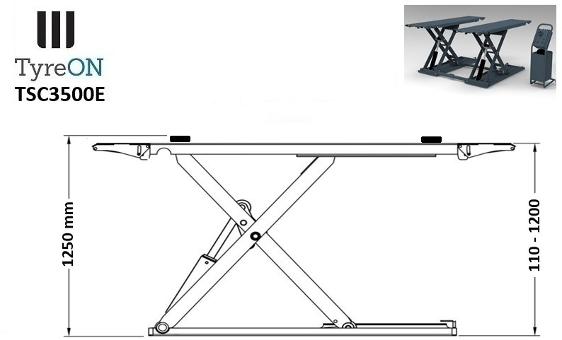TSC3500E mobile midrise car scissor lift with electrical release - Capacity 3,5T - Lifting height 125 cm - 230V - Graphite gray - Equipo de taller: foto 5 TSC3500E mobile midrise car scissor lift with electrical release - Capacity 3,5T - Lifting height 125 cm - 230V - Graphite gray - Equipo de taller: foto 5