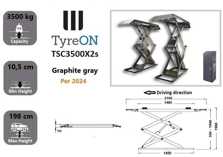 TSC3500X2s full rise scissorlift car - hydraulic mechanical lock - extra wide and long lifting tables - completely graphite gray - Equipo de taller: foto 3 TSC3500X2s full rise scissorlift car - hydraulic mechanical lock - extra wide and long lifting tables - completely graphite gray - Equipo de taller: foto 3