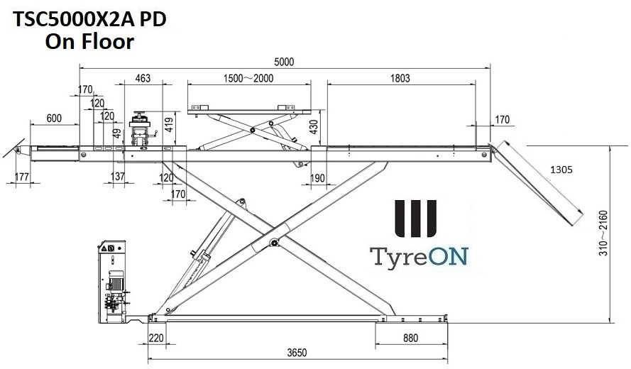 TSC5000X2A PD Alignment scissor lift - On floor - Free wheel lifting system - 5.6 m lightened runways - 5T - Play detector - Mounted on the floor - Equipo de taller: foto 2 TSC5000X2A PD Alignment scissor lift - On floor - Free wheel lifting system - 5.6 m lightened runways - 5T - Play detector - Mounted on the floor - Equipo de taller: foto 2
