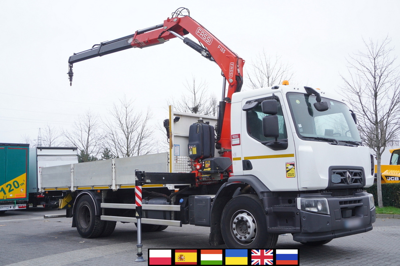 RENAULT RENAULT C280 DTI 8 / FASSI crane 5.6 T / 560 MTH / range 8 m / Flatbed 15 EPAL - Camión grúa: foto 1 RENAULT RENAULT C280 DTI 8 / FASSI crane 5.6 T / 560 MTH / range 8 m / Flatbed 15 EPAL - Camión grúa: foto 1