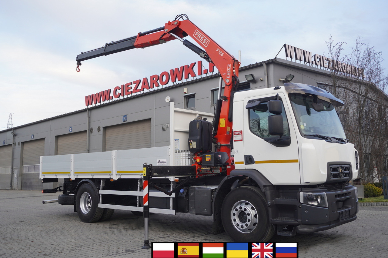 Renault C320 P4x2 E6 / Fassi 5.6 t / Range 8 m / Platform 15 EPAL - Camión caja abierta, Camión grúa: foto 1 Renault C320 P4x2 E6 / Fassi 5.6 t / Range 8 m / Platform 15 EPAL - Camión caja abierta, Camión grúa: foto 1