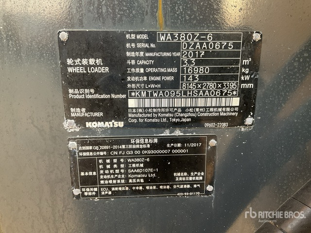 2017 Komatsu WA380Z-6 - Cargadora de ruedas: foto 1 2017 Komatsu WA380Z-6 - Cargadora de ruedas: foto 1