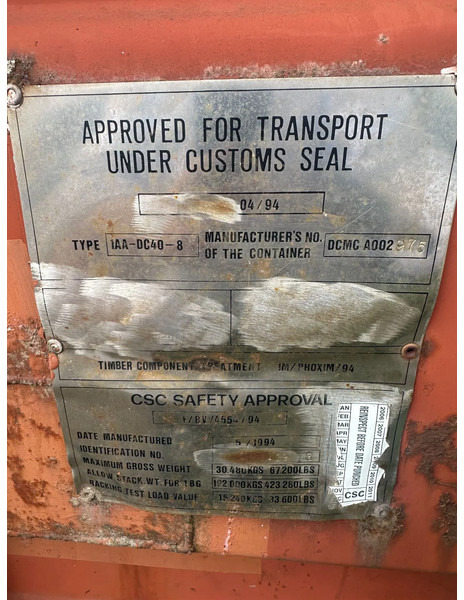 Onbekend 1AA-DC40-8 - Contenedor marítimo: foto 4 Onbekend 1AA-DC40-8 - Contenedor marítimo: foto 4