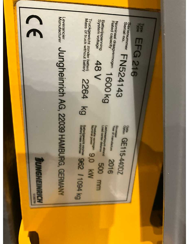 Carretilla elevadora 2016 JUNGHEINRICH EFG 216K FORKLIFT TRUCK: foto 22