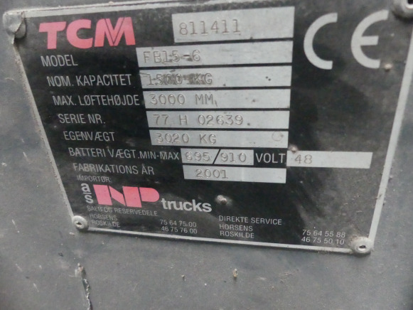 Chariot élévateur TCM FB15-6 - Carretilla elevadora eléctrica: foto 5 Chariot élévateur TCM FB15-6 - Carretilla elevadora eléctrica: foto 5