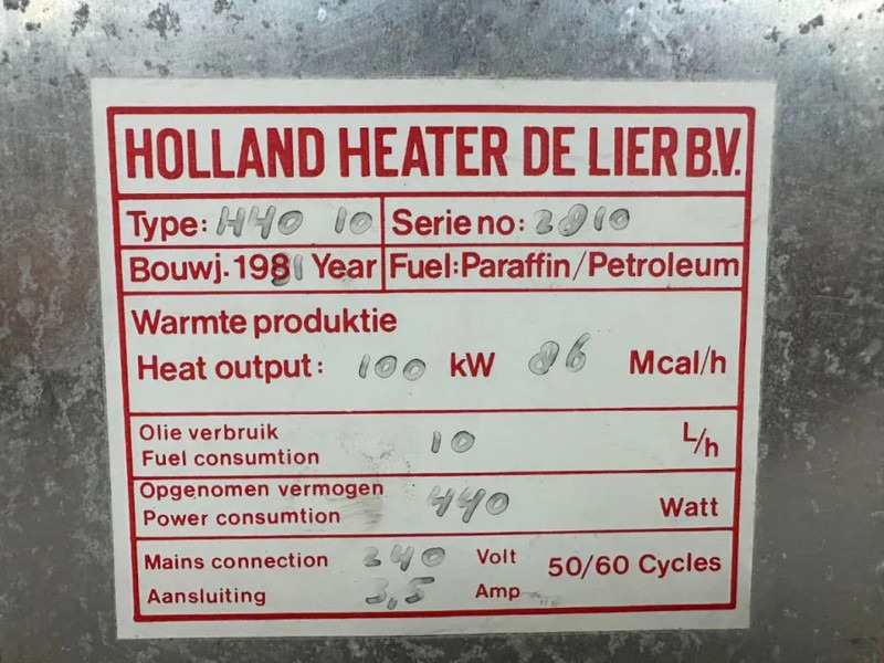 Holland Holland Heater HHO 10 Kachel 100 kW Diesel Heater - Calefactor de construcción: foto 5 Holland Holland Heater HHO 10 Kachel 100 kW Diesel Heater - Calefactor de construcción: foto 5