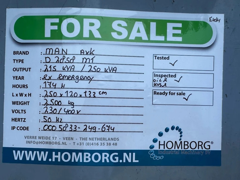 Generador industriale MAN D 2858 MT AvK 250 kVA Noodstroom generatorset ex Emergency: foto 16 Generador industriale MAN D 2858 MT AvK 250 kVA Noodstroom generatorset ex Emergency: foto 16