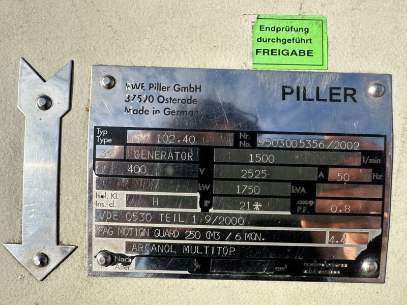 PILLER SG 102.40 Pillar 1750 kVA generatordeel Alternator as New ! 18 test hours ! - Generador industriale: foto 3 PILLER SG 102.40 Pillar 1750 kVA generatordeel Alternator as New ! 18 test hours ! - Generador industriale: foto 3