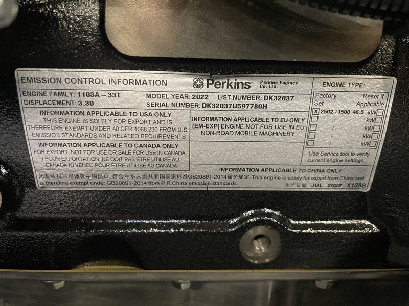 Generador industriale nuevo Perkins 1103A-33T Stamford 50 kVA open generatorset New !: foto 8