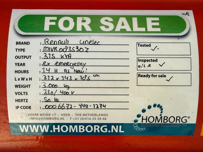 Generador industriale Renault Unelec 315 kVA Noodstroom generatorset ex Emergency as New ! 14 test hours !: foto 14