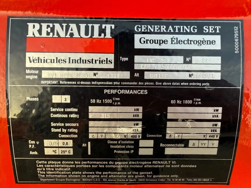 Generador industriale Renault Unelec 315 kVA Noodstroom generatorset ex Emergency as New ! 14 test hours !: foto 6