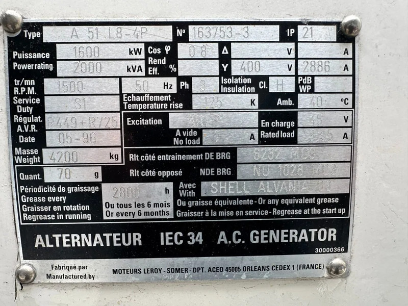 Generador industriale SDMO MS2000 MTU Leroy Somer 2000 kVA generatorset: foto 10