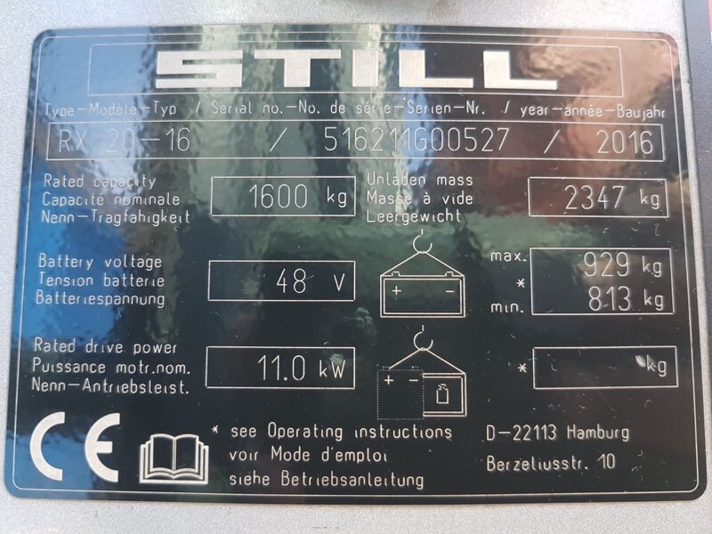 Still RX 20-16 1.6 ton Triplex Freelift Sideshift Elektra Heftruck - Carretilla elevadora eléctrica: foto 3 Still RX 20-16 1.6 ton Triplex Freelift Sideshift Elektra Heftruck - Carretilla elevadora eléctrica: foto 3
