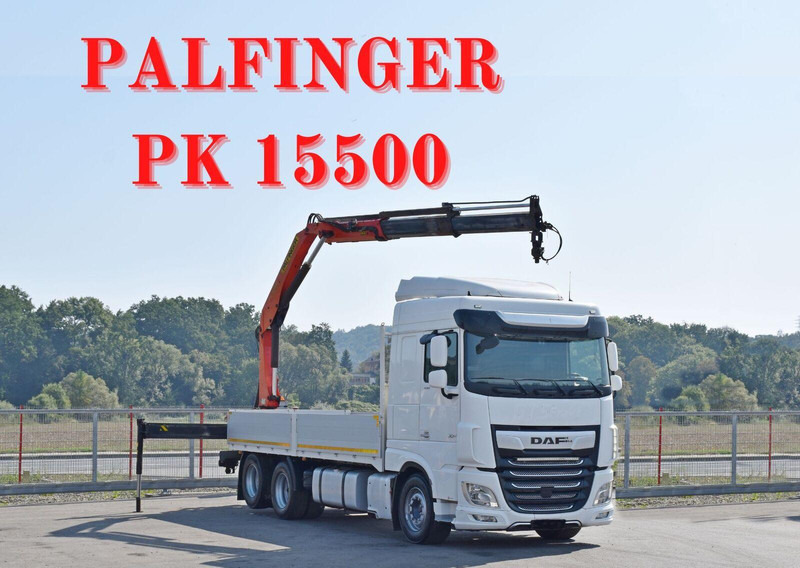 DAF XF 530 Pritsche 6,30 m + PK 15500 * TOPZUSTAND - Camión caja abierta, Camión grúa: foto 1 DAF XF 530 Pritsche 6,30 m + PK 15500 * TOPZUSTAND - Camión caja abierta, Camión grúa: foto 1
