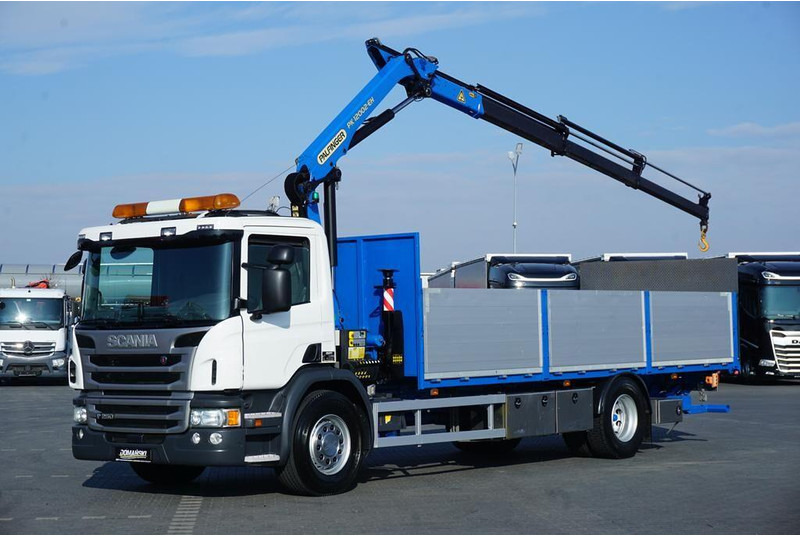 Scania P 250 / ACC / SKRZYNIOWY + HDS + WINDA / PALFINGER PK 12 002 - E - Camión caja abierta, Camión grúa: foto 1 Scania P 250 / ACC / SKRZYNIOWY + HDS + WINDA / PALFINGER PK 12 002 - E - Camión caja abierta, Camión grúa: foto 1