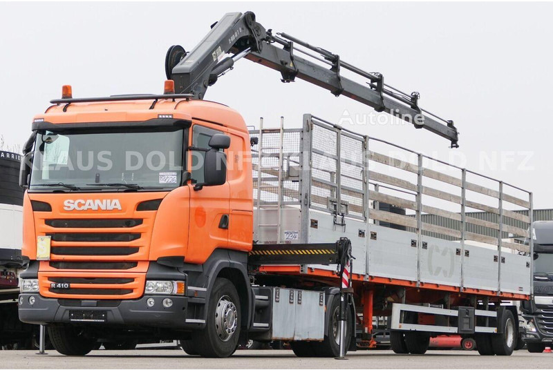 Scania R 410 - Flatbed+crane - Camión caja abierta, Camión grúa: foto 1 Scania R 410 - Flatbed+crane - Camión caja abierta, Camión grúa: foto 1