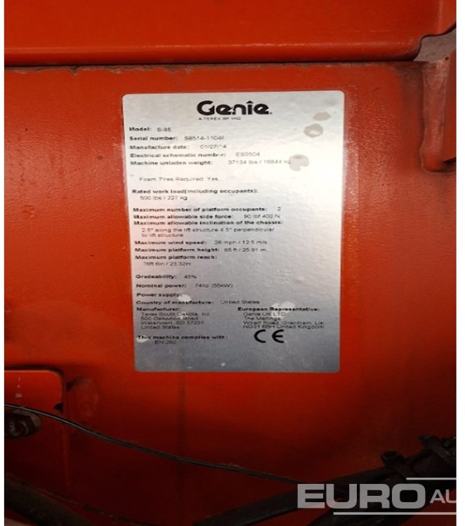2014 Genie S-85 - Plataforma elevadora: foto 3 2014 Genie S-85 - Plataforma elevadora: foto 3